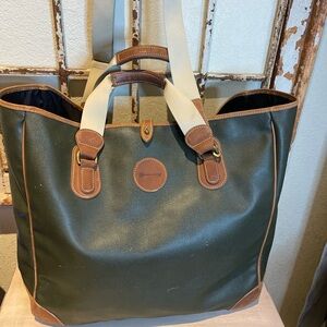 MULHOLLAND Large Tote Bag Green Vinyl Canvas Leather Travel Office